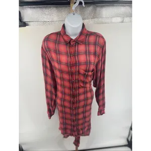 Free People FP One Grunge Mini Dress Long Sleeve Plaid Button Front Size L thumbnail 8