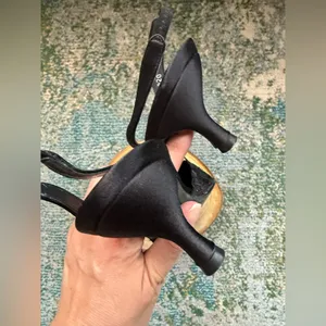 Vintage Y2K NOS Stuart Weitzman black lace slingback kitten heels, size 6.5M thumbnail 7