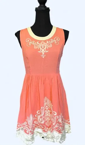 Altar’d State coral embroidered boho coquette lace trim mini dress size XS 🧡 thumbnail 1