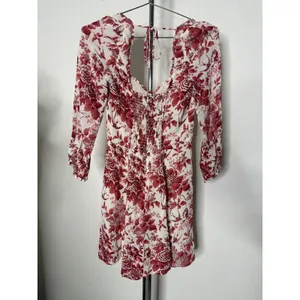 Reformation Red White Floral Toile Mini Dress Sweetheart Smocked Back Size 8 thumbnail 4