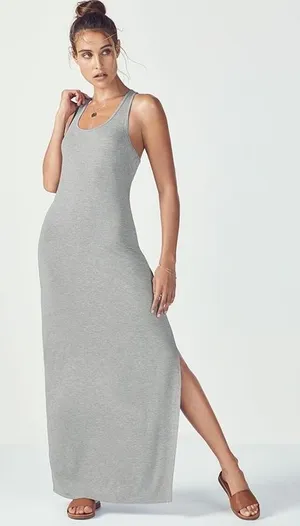 Fabletics Lliana Maxi Dress Women XXL Gray Racerback Side Slit‎ Athleisure Yoga thumbnail 1