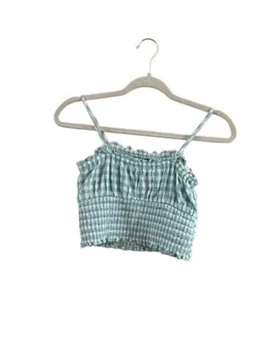 American Eagle Outfitters Mint Gingham Smocked Crop Top thumbnail 7