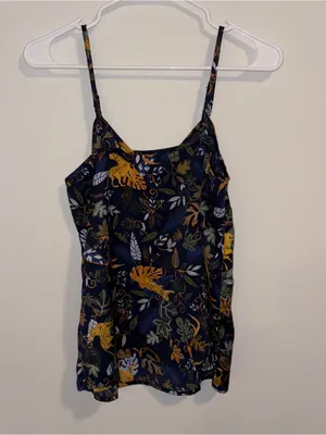 J. Crew Navy Floral & Leopard Print Tank Top thumbnail 2