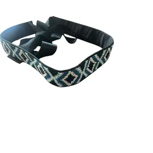 White House | Black Market - Tribal/Chevron-White/Black/Blue Solid Seed-Beadwork Belt EUC thumbnail 2