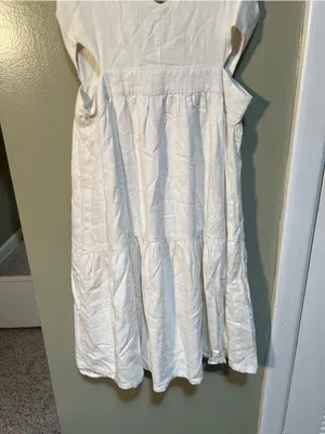 Storia Women's Size Medium Sleeveless Midi Dress White V-Neck Cutout Button Fron thumbnail 8