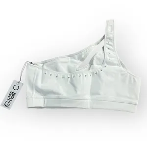 GIGI C Jacqui Sports Bra Women's Medium White One Shoulder Cutout Asymmetrical thumbnail 4