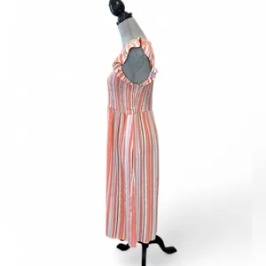 A New Day Midi vertical stripe sleeveless midi smocked dress medium flutter thumbnail 4