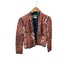 Anthropologie Quilted Paisley Jacket Red Blue Hook Eye Cropped XS Womens‎ thumbnail 2
