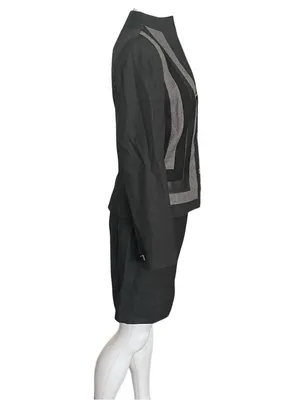ALBERTO MAKALI Skirt Suit Worsted Wool Leather Trim Size 6 Made In USA VINTAGE thumbnail 4