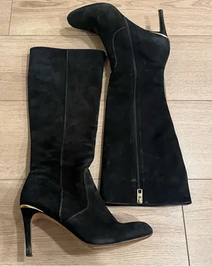 Coach Roma Black Tall Suede Heeled Knee High Boot Leather Size 10 thumbnail 1