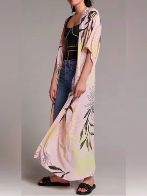 EUC Anthropologie Bel Kazan Kimono Floral Tropical Beach Cover Up OS Ret $138 thumbnail 2