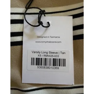 ROMY Varsity Stripe Polo Knit Top Tan Black Ivory Long Sleeve NWT XS thumbnail 11