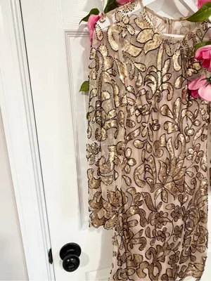 Elie Tahari Gold Sequin Mermaid Quiet Luxury Formal Cocktail Party Small Dress thumbnail 6