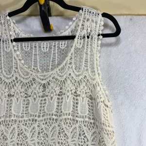 Asha OSFM Cream Crochet Lace Sleeveless Dress Cotton‎ Boho Beach Coverup thumbnail 4