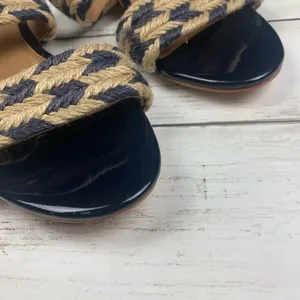 Tory Burch Lola Jute Sandals Woven Nautical Summer Boho Blue Heeled Navy Blue thumbnail 6