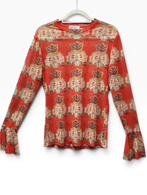 Bohemian Cowgirl Orange Nutcracker print mesh top size XL thumbnail 3