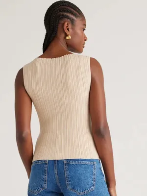 QUINCE Cotton Cashmere Ribbed Tank / Heather Oatmeal / Large thumbnail 2