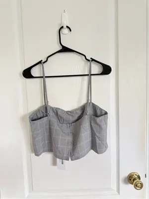 Reformation NEW Cleo Grey Check Crop Top thumbnail 3
