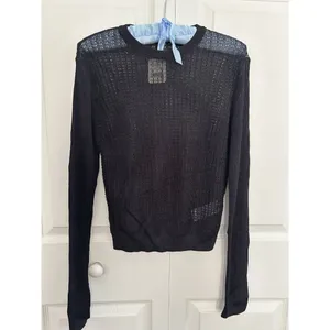 Free People H2O Crew Pullover Open Weave Knit Crop Top Black Size M thumbnail 6
