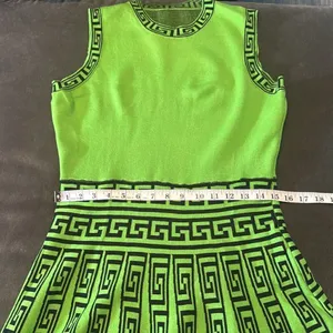 Women’s Casual Short Green Sleeveless Dress Flared Pleated Skirt Size L *READ thumbnail 7