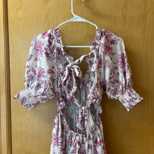 Misa Los Angeles Dress Women Small Pink Floral Puff Sleeve Open Back Mini thumbnail 2