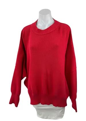 Free People Women's Red Ribbed Mock Neck Long Sleeve Sweatshirt Sweater Top M thumbnail 1