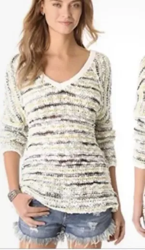 Free People wool chunky knit oversized green sweater size large boho casual‎ thumbnail 1