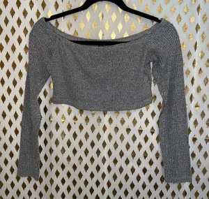 SheIn Grey knit sweater crop top off shoulder size S thumbnail 1