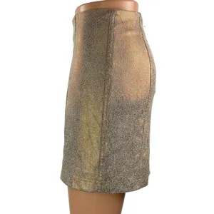 Free People Women's Gold Metallic High Waisted Zip Pencil Mini Skirt Size 0 thumbnail 2