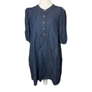 J. Crew Women's Puff-Sleeve Denim Popover Dress Blue Small Cotton Linen Preppy thumbnail 3