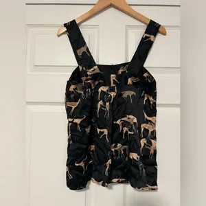 Ulla‎ Johnson Silk Tank Top Black Gold Deer Doe Animal Print thumbnail 2