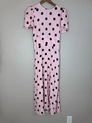 AFRM Jamie Pink Black Polkadot Print Open Back Maxi Dress Medium $138 Revolve thumbnail 3