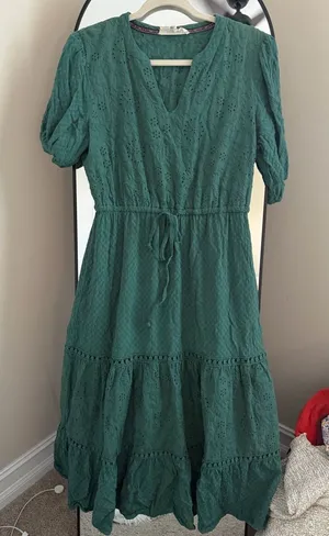 Westbound Teal Eyelet Tiered Midi-Length Dress thumbnail 1