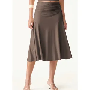 OGL Women Small Midnight Navy Stretch Modal Pleated Flowy Maxi Skirt New thumbnail 4