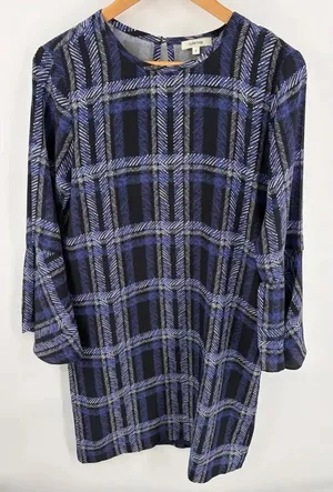 Tyler Boe women’s bell long sleeve silk sheath dress blue black pattern size s thumbnail 1