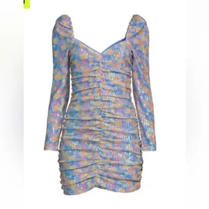 SAYLOR Multicolour Sequin Ruched Bodycon Dress Small Long Sleeve Mini thumbnail 4