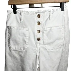 Zara‎ White Cropped Sailor Pants Womens Size 6 High Rise Lace Trim Hem thumbnail 3