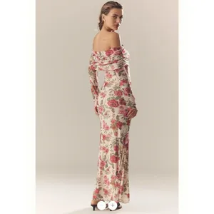 Anthropologie AFRM Long-Sleeve Off-The-Shoulder Mesh Maxi Dress thumbnail 3