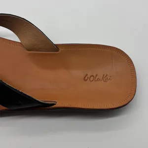 OluKai Loea Leather Flip Flop Sandal Black Tan Womens 10 Left shoe Only thumbnail 4