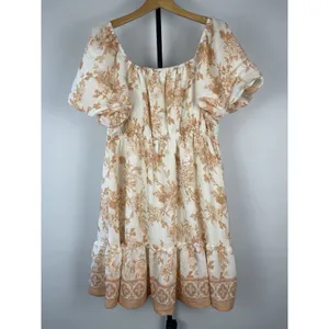 Blu Pepper White Orange Cottage Core Antique Floral Mini Puff Sleeve‎ Dress Sz L thumbnail 6