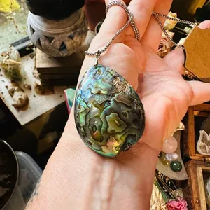 Large Mermaid Abalone Shell Necklace On Stainless Steel 20" Rounded Box Chain thumbnail 1