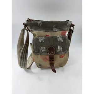 Canvas Patchwork Crossbody Bag Olive Tan Distressed Military Style Messenger thumbnail 2