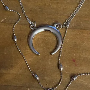 Silver tone multi layered crescent moon drop pendant necklace thumbnail 5