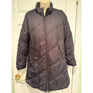 United Colors of Benetton Black Down Puffer Coat‎ Y2K Gorpcore Long Jacket L thumbnail 2