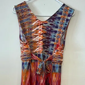 NY Collection Maxi Dress V-Neck Sleeveless Red Multi-Colored Size XL thumbnail 3