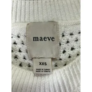 Maeve Open Stitch Mesh Sweater Women's XXS Tan Cream Striped Short Sleeve Knit thumbnail 5