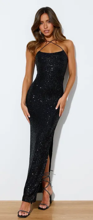 Hello Molly So Outta My Mind Maxi Sequin Dress Black thumbnail 1