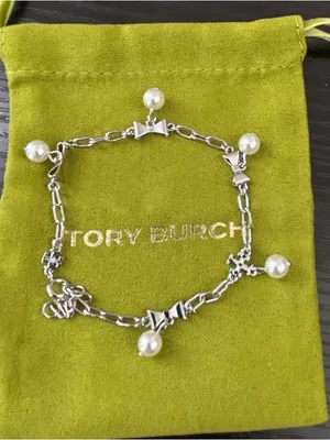 NWOT Tory Burch Silver Bow and Pearl Charm Bracelet thumbnail 1