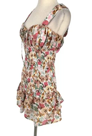 Runaway Acantha Floral Sweetheart Smocked Bodycon Mini Dress Size XL NWT thumbnail 6