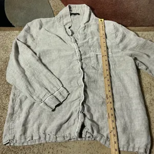 Quince European Linen Pajama Top Womens L Flax Tan Long Sleeve Button Down Shirt thumbnail 2